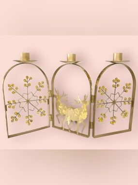 🎄3/$10 Candle Holder Gold Reindeer Christmas